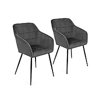 idmarket - lot de 2 chaises de salle à manger, fauteuils de table mady en velours gris foncé