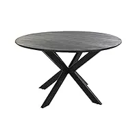 pegane table à manger table repas ronde en métal et manguier coloris noir - diamètre 130 x hauteur 76 cm