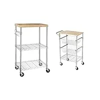amazon basics 3-tier microwave cart on wheels with removable wood top and 3-tier metal basket rolling cart with wood top