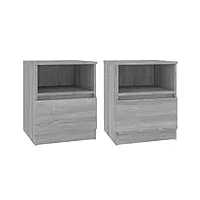 vidaxl 2x tables de chevet tables de nuit armoires de chevet armoires de lit avec rangement chambre sonoma gris 40x40x50cm bois d'ingénierie