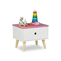 relaxdays table de chevet pour enfant, avec tiroir, hlp 31x38x30 cm, chambre, petite commode, bois et mdf, blanc-rose
