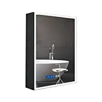plumbsys armoire de salle de bain en aluminium avec éclairage led avec miroir, montage mural, réglage de la luminosité, désembuage, noir, heure et température digitales 50x65cm
