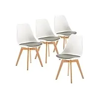 eggree lot de 4 chaises salle à manger scandinaves sgs tested chaises de cuisine rembourrée en cuir pu chaise de bureau con pieds en bois de hêtre massif, blanc - gris