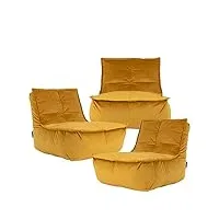 icon pouf chaise longue en velours dolce, lot de 3, pouf fauteuil, pouf poire salon, pouf geant xxl pour adultes
