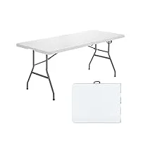 costway table de camping table pliante transportable en plastique et acier robuste table de jardin 180 x 73 x 73 cm blanche