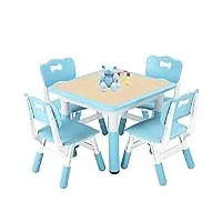 funlio table pour enfant avec 4 chaises, table et chaise enfant réglable en hauteur pour les 3 à 8 ans pour la maison, table dessin enfant facile à nettoyer, approuvé cpc et ce (5 pièces)- bleu