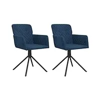 vidaxl 2x chaises pivotantes de salle à manger fauteuils à dîner chaises de repas chaises de cuisine hauteur réglable bleu velours