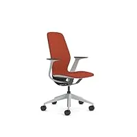 steelcase silq chaise ergonomique réglable en hauteur, coque gris clair/carbone métallique plastique et revêtement safran
