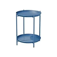 grand patio table d'appoint ronde, table basse à 2 niveaux, montage facile, cadre en acier, bout de canapé, table de chevet pour salon, balcon (paon bleu)