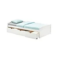 idimex lit fonctionnel mia avec rangements 3 tiroirs 90 x 190 cm, en pin massif lasuré blanc