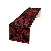 kikomia chemin de table rectangulaire en coton et lin - motif loup viking odin - corbeau - table basse - pour chambre à coucher, fête, vacances (33 x 183 cm, rouge)