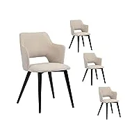 meuble cosy lot de 4 chaises de salle à manger scandinave fauteuil avec accoudoirs assise rembourrée en tissu pieds en métal pour cuisine salon chambre bureau, acier allié, beige, 48x54,5x80cm