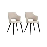 meuble cosy lot de 2 chaises de salle à manger scandinave fauteuil avec accoudoirs assise rembourrée en tissu pieds en métal pour cuisine salon chambre bureau, acier allié, beige, 48x54,5x80cm
