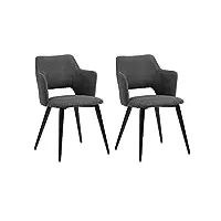 meuble cosy lot de 2 chaises de salle à manger scandinave fauteuil avec accoudoirs assise rembourrée en tissu pieds en métal pour cuisine salon chambre bureau, acier allié, gris, 48x54,5x80cm