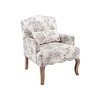 chairus chaise longue rembourré en lin rétro canapé fauteuil à imprimé avec pieds en bois chaise de loisirs pour balcon salon (beige)