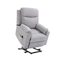 homcom fauteuil releveur inclinable fauteuil de relaxation électrique - avec repose-pied ajustable et télécommande - tissu polyester aspect lin gris clair