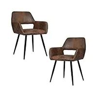 meuble cosy lot de 2 chaises de salle à manger fauteuil rétro vintage assise rembourrée en en suédine pieds en métal pour cuisine salon chambre bureau, brune, marron