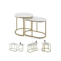 giantex lot de 2 tables d'appoint gigognes en marbre doré, différentes tailles, table de salon cadre en métal, table basse design moderne pour salon, chambre, balcon, doré