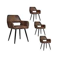 meuble cosy lot de 4 chaise de salle à manger fauteuil assise rembourrée en velours pieds en métal pour cuisine salon chambre bureau, cuir, brune, 56x56x78cm