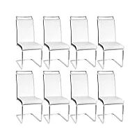 huole lot de 8 chaises de salle à manger piètement chromé revêtement synthétique,8 chaises cantilever berlin,avec dossier haut et pieds en métal en acier inoxydable(4 grilles (blanc+noir), 8pc)