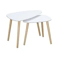 homcom lot de 2 tables basses gigognes design scandinave pieds en bois et plateau mdf blanc
