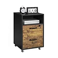 yaheetech caisson de bureau sur roulettes à 2 tiroirs, meuble rangement de doissier doucument, compartiment ouvert, 40 × 40 × 65,5 cm brun rustique et noir