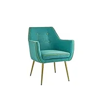 baroni home fauteuil en velours pour séjour, chaise de salon avec pieds en fer dorés, fauteuil de table rembourré, fauteuil confortable pour chambre et bureau, 71x58x84 cm, turquoise bord vert