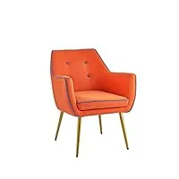 baroni home fauteuil en velours pour séjour, chaise de salon avec pieds en fer dorés, fauteuil de table rembourré, fauteuil confortable pour chambre et bureau, 71x58x84 cm, orange bord bleu