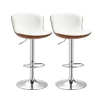 homcom lot de 2 tabouret de bar design contemporain hauteur d'assise réglable 64-85 cm pivotant 360° revêtement synthétique crème imitation bois