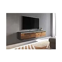 deco in paris meuble tv contemporain chêne vieilli foncé avec led 2 portes malorie - 180 cm, 180x33x30