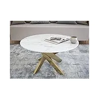 deco in paris table basse ronde design verre marbré et pieds dorés melissa, blanc, 80x80x43x80