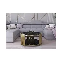 deco in paris table basse ronde en verre effet marbre noir et métal doré oriana
