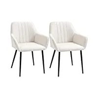 homcom chaises de salle à manger chaises de visiteur design scandinave - lot de 2 chaises - pieds effilés métal noir - assise dossier accoudoirs ergonomiques lin beige