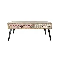 pegane table basse en bois de manguier et métal avec 2 tiroirs - longueur 110 x profondeur 70 x hauteur 46 cm