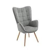 meuble cosy fauteuil scandinave chaise de canapé de loisirs pour salon salle à manger bureau avec un revêtement en tissu, accoudoirs rembourés et des pieds en bois massif, gris, 66x71x110cm