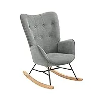 meuble cosy fauteuil à bascule allaitement scandinave chaise loisir et repos en tissu avec pieds en e' bois métal pour salon, chambre, massif, gris clair, 66x84x97cm