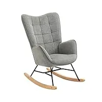 meuble cosy fauteuil à bascule allaitement scandinave chaise loisir et repos en tissu avec pieds en e' bois métal pour salon, chambre, massif, gris foncé, 66x84x97cm