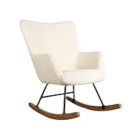 happy garden fauteuil à bascule kaira, rocking chair, tissu bouclette écru, effet peau de mouton, structure en métal et piètement en bois d'hévéa,