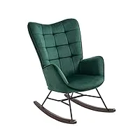 meuble cosy fauteuil à bascule allaitement rétro chaise loisir et repos en velours avec pieds en e' bois métal pour salon, chambre, massif, vert, 66x84x97cm