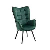 meuble cosy fauteuil scandinave chaise de canapé de loisirs rétro pour salon salle à manger bureau avec un revêtement en velours, accoudoirs rembourés et des pieds en bois massif, vert, 66x71x110cm