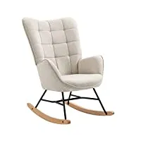 meuble cosy fauteuil à bascule allaitement scandinave chaise loisir et repos en tissu avec pieds en e' bois métal pour salon, chambre, massif, beige, 66x84x97cm