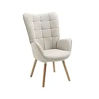 meuble cosy fauteuil scandinave chaise de canapé de loisirs pour salon salle à manger bureau avec un revêtement en tissu, accoudoirs rembourés et des pieds en bois massif, beige, 66x71x110cm