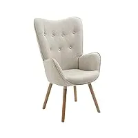 meuble cosy fauteuil scandinave chaise de canapé de loisirs pour salon salle à manger bureau avec un revêtement en tissu, accoudoirs rembourés et des pieds en bois massif, beige, 66x71x110cm