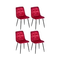 clp lot de 4 chaises de salle a manger antibes en velours i pieds en metal i charge max.150 kg, couleur:rouge