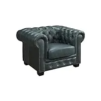 vente-unique - fauteuil chesterfield brenton 100% cuir de buffle premium - vert de gris - accoudoir