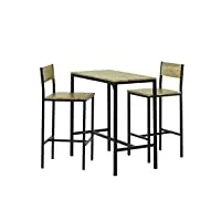 sobuy ensemble table de bar + 2 chaises, set de 1 table + 2 chaises, table haute cuisine, ogt03-n