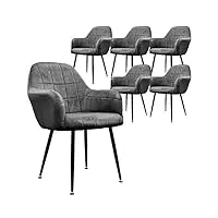 ecd germany lot de 6 chaises de salle à manger cuisine salon séjour gris foncé assise siège rembourrée en velours structure en métal fauteuil rétro avec accoudoirs pour bureau réception meuble maison