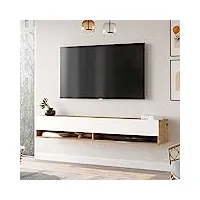 [en.casa] meuble tv à 2 portes meuble de rangement design pour salon avec 2 espaces de stockage panneau de particules mélaminé 30 x 180 x 32 cm effet chêne rustique blanc
