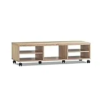 giantex meuble tv en bois avec 5 compartiments et 6 roues, meuble tv salon industriel de haute qualité avec grand espace, 150 x 32 x 40 cm, 2 couleurs (naturel)