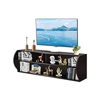 giantex meuble tv en bois avec 3 compartiments, support tv moderne avec trou pour câbles pour bureau, salon, chambre, 123 x 41 x 41 cm, 2 couleurs (marron)